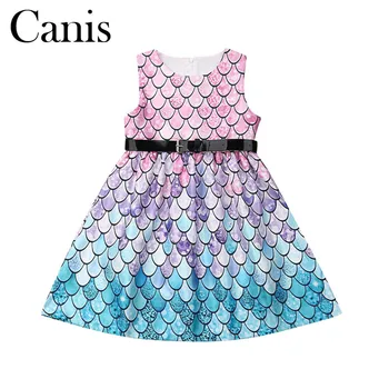 

Mermaid Girls Princess With Belt Dress Kids Baby Party Wedding Bridesmaid Tutu Dress Sleeveless High Waist Ball Gown Dress 4-11T