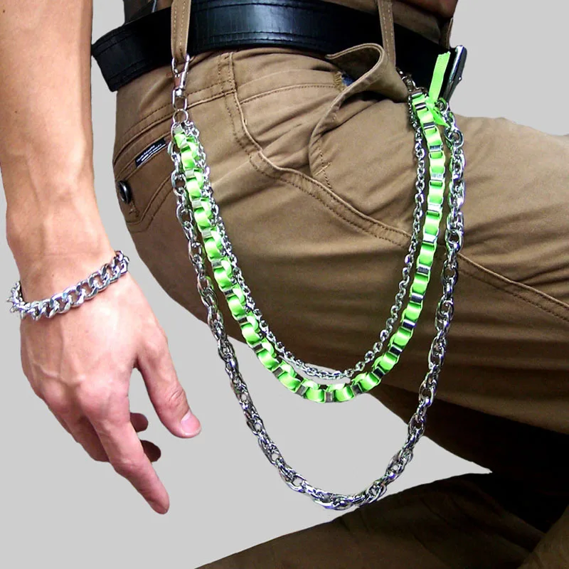

Hip hop Punk Men Belt Waist Key Chain Multilayer Male Pants Chain Jeans Key ring Metal Pants Rock Clothing Accessories Jewelry