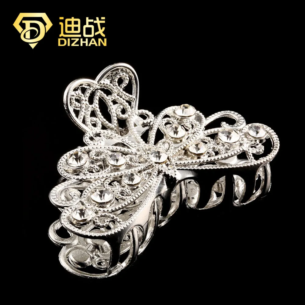 

New Fashion Wedding Silver Color Rhinestone Butterfly & Peacock Feather Hair Claw Clips For Women Hair Jewelry