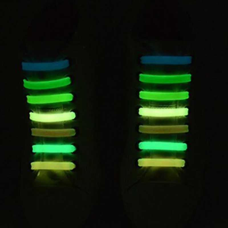JUP 1-12 Sets(14Root/Set) Luminous Transparent Luminous Green Without Laces Unisex Elastic Silicone Laces For Men Women Sneakers