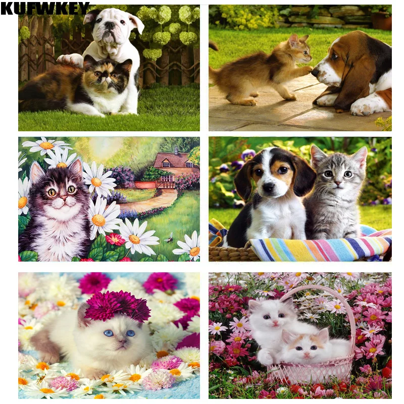 

Diamond mosaic dog cat flowers farm Full Square / Round resin Diamond Embroidery Crystal Puppies Kitten Rhinestones painting art