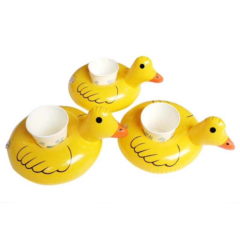 6pcs Mini Inflatable Yellow Duck Drink Cup Can Floating Holder Pool Floats Summer Swimming Party Ring Adults Kids Fun Water Toys