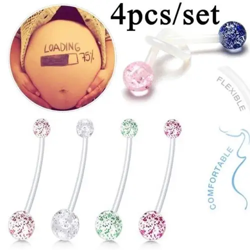 

4pcs Multicolor Flexible Clear Dangle Navel Rings Pregnant Woman Navel Bars Fashion Belly Button Ring Piercing Sexy Body Jewelry