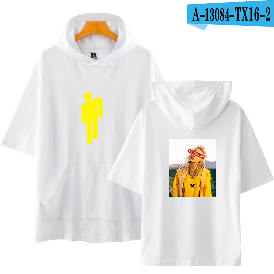 Kpop новая футболка с принтом Билли эйлиш Харадзюку Женская хит-хоп футболка с капюшоном хлопковая повседневная одежда с коротким рукавом плюс размер - Цвет: White