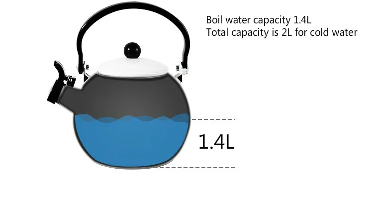 Высококачественный эмалированный чайник для воды высокого качества 2L чайник со свистком кастрюля для индукционной плиты газовая универсальность кемпинг кухня