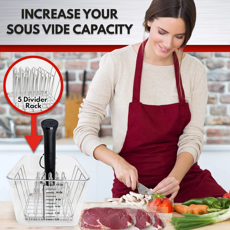 Billige Sous Vide Container Rack Chrom Edelstahl Teiler (5) wasser Bad Lebensmittel Kochen Zubehör Trennt Kunststoff Taschen Für