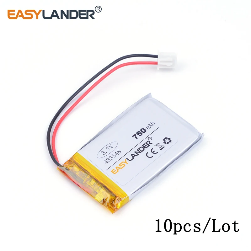

10pcs /Lot 3.7v lithium Li ion polymer rechargeable battery XHR-2P 2.54 750mAh 433548 student computer story machine scan