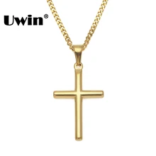 Uwin простой классического золотого цвета Гладкий крест кулон ожерелье для мужчин из нержавеющей стали высшего качества Модные ювелирные изделия Хип-хоп дропшиппинг