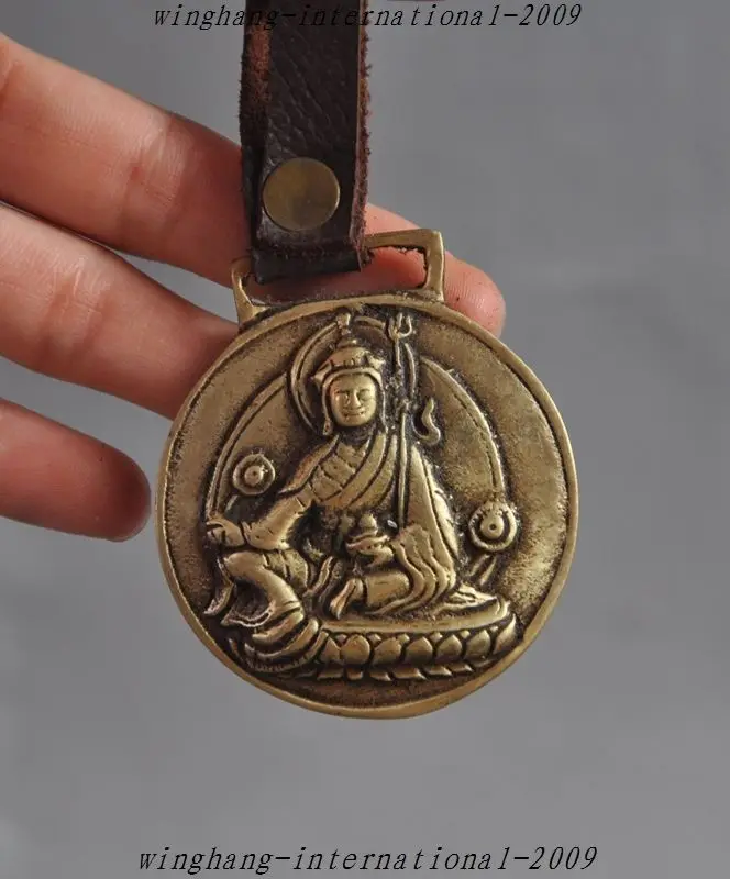 

christmas Old Tibet Buddhism Leather bronze Guru Rinpoche Buddha Statue Amulets Pendant halloween