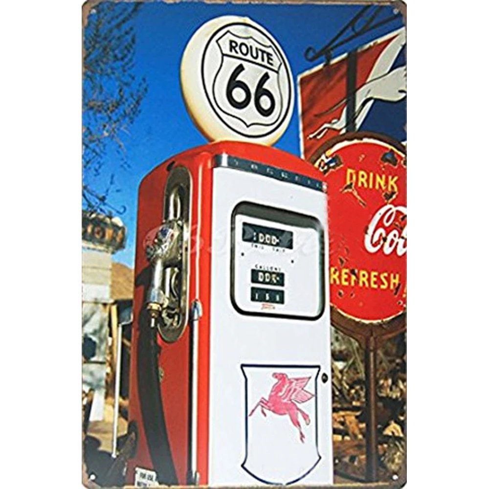 АЗС Route 66 старинный оловянный знак бар украшение для стен дома, паба ретро металл искусство пиво кофе плакат тарелка 1001(484