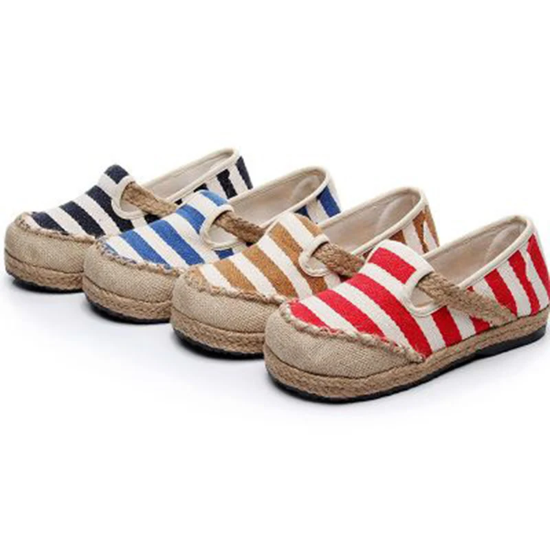 Sandalias Mujer Real Hemp 2018 New Old Beijing Shoes Spring Mouth Round Foot Pedal Lazy Stripes National Wind Student Female 36 Women's Shoes