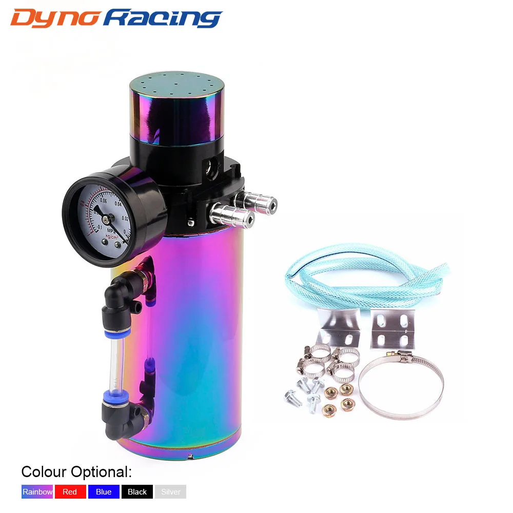 Aluminum Engine Oil Catch Reservoir Breather Tank Can+Vacuum Pressure Gauge Oil Catch Tank Oil