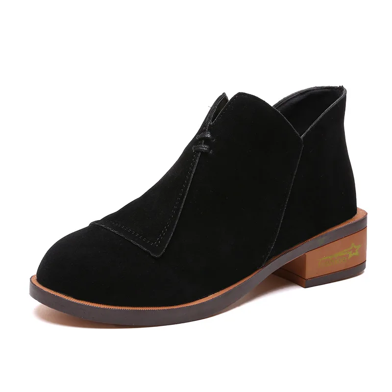 

Europe and the United States round head with suede large size 2018 autumn short boots thick bottom women's boots black ljj 1102