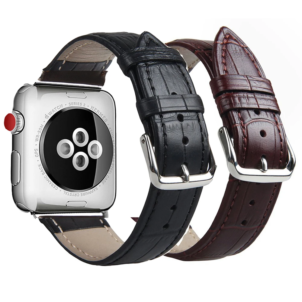 Crocodile grain Leather loop Watch Strap For Apple Watch Band 42MM 38MM