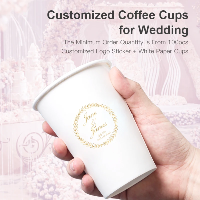 

OTOR Free Shipping Custom Personalized Wedding Cups with Stickers Personalized Paper Cups with Logo for Wedding Party Supplies
