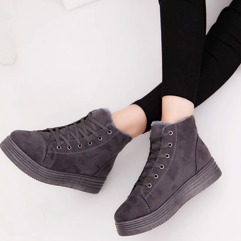 

Women Snow Boots Winter Soft Fur Ankle Boots 2018 Fashion Ladies Lace Up Warm Winter Shoes Short Boots Plus Size QBT1055