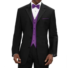 Three Piece Black Wedding Groomsmen Tuxedos 2018 Latest Classic Notched Lapel Custom Made Men Suits Purple Vest Jacket Pants