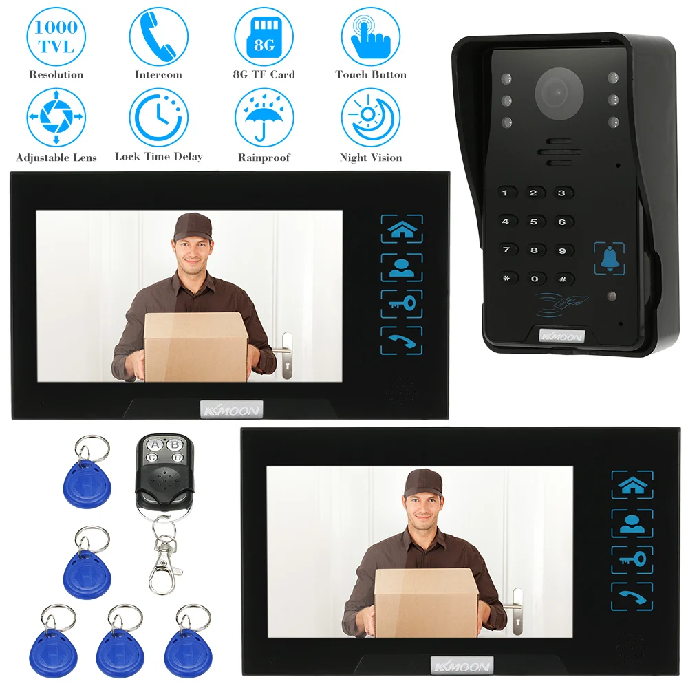 Sale KKmoon 7" Color Screen Video Intercom Video Door Phone Waterproof Visible Home Door Intercom With 1000TVL Camera Night Vision 2