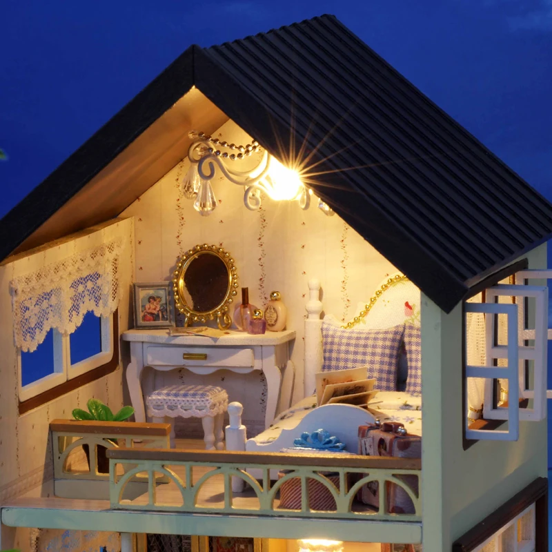 DIY DollHouse Miniature Wooden Model With 3D Furnitures Doll House Handmade Toys Gift For Children Maldives A027 #E