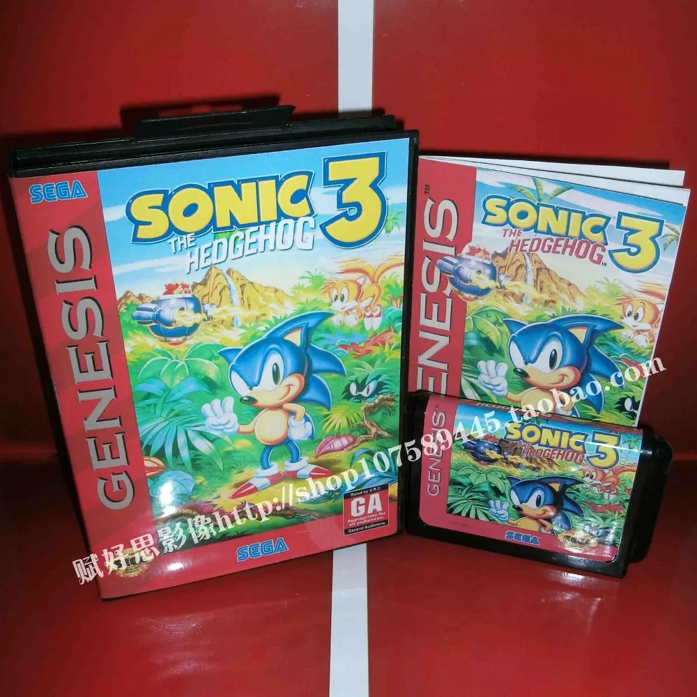 Sega MD игра Sonic зубная щётка 3 Ежик с коробкой и руководством для 16 бит игровой