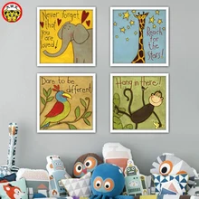Животное слон Лев Обезьяна Жираф птица мультфильм квадратный скандинавский окрашенные цвет номер Висячие Масляные картины дома