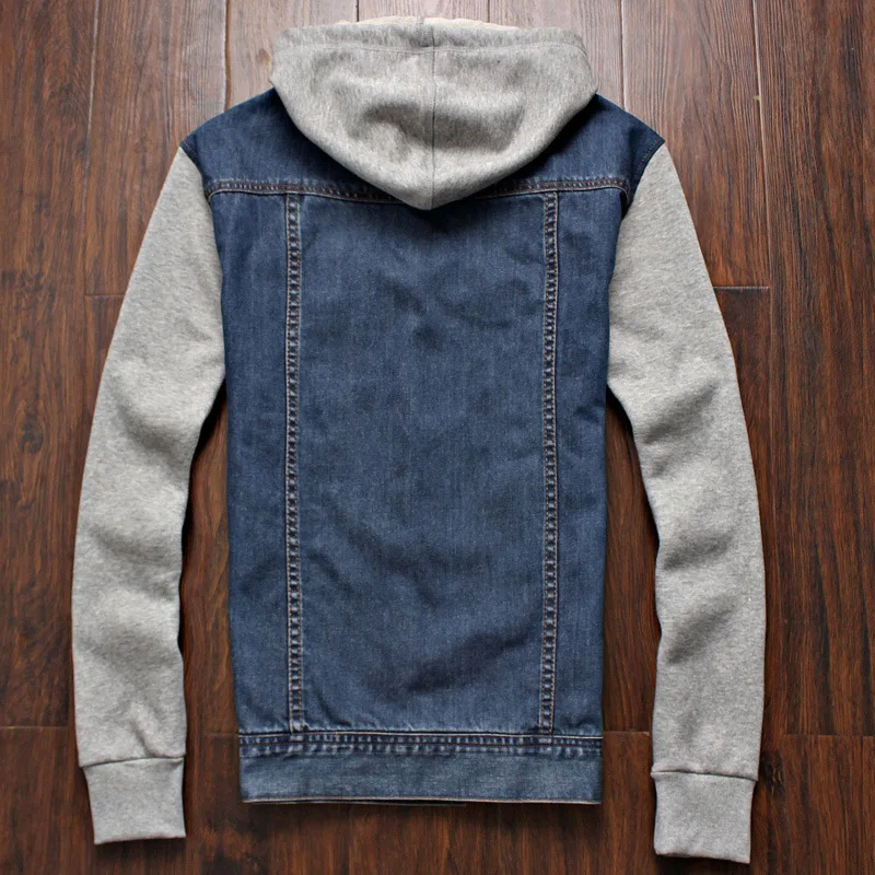 men's hooded blue jean jacket