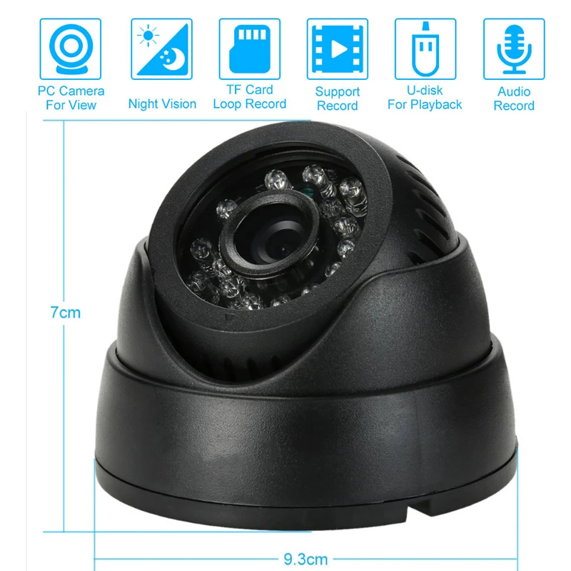 

Home Security DVR Dome USB Camera 1G-32G TF Card Slot Support Loop Recording Day Night Vision View Mini recorder
