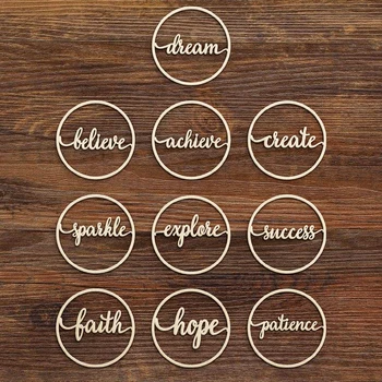 

10pcs Wooden Dream Believe Achieve Create Explore Success Hope Patience Faith Word Sign Round Wood Circle Office Decoration