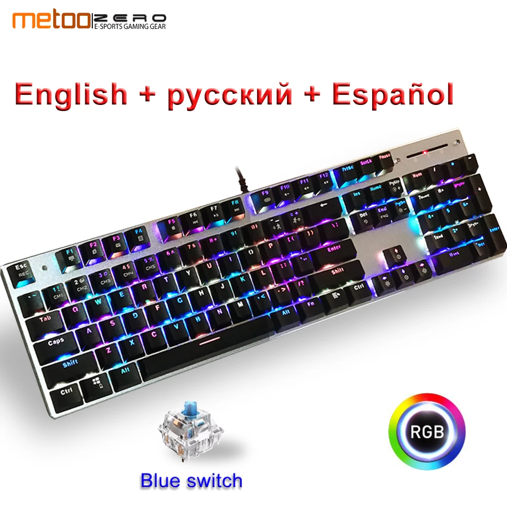 

Metoo Genuine Mechanical Keyboard RGB Mix lights Backlight 104 key blue Switch USB Wired LED Backlight Gaming Keyboard for Gamer