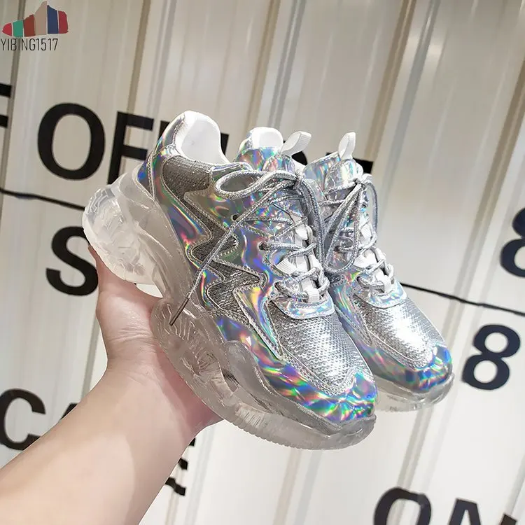 

Glitter Crystal Transparent Sneakers Vulcanize Shoes Chunky Sneakers Women Platform Sneakers Spring Casual Running Women Shoes