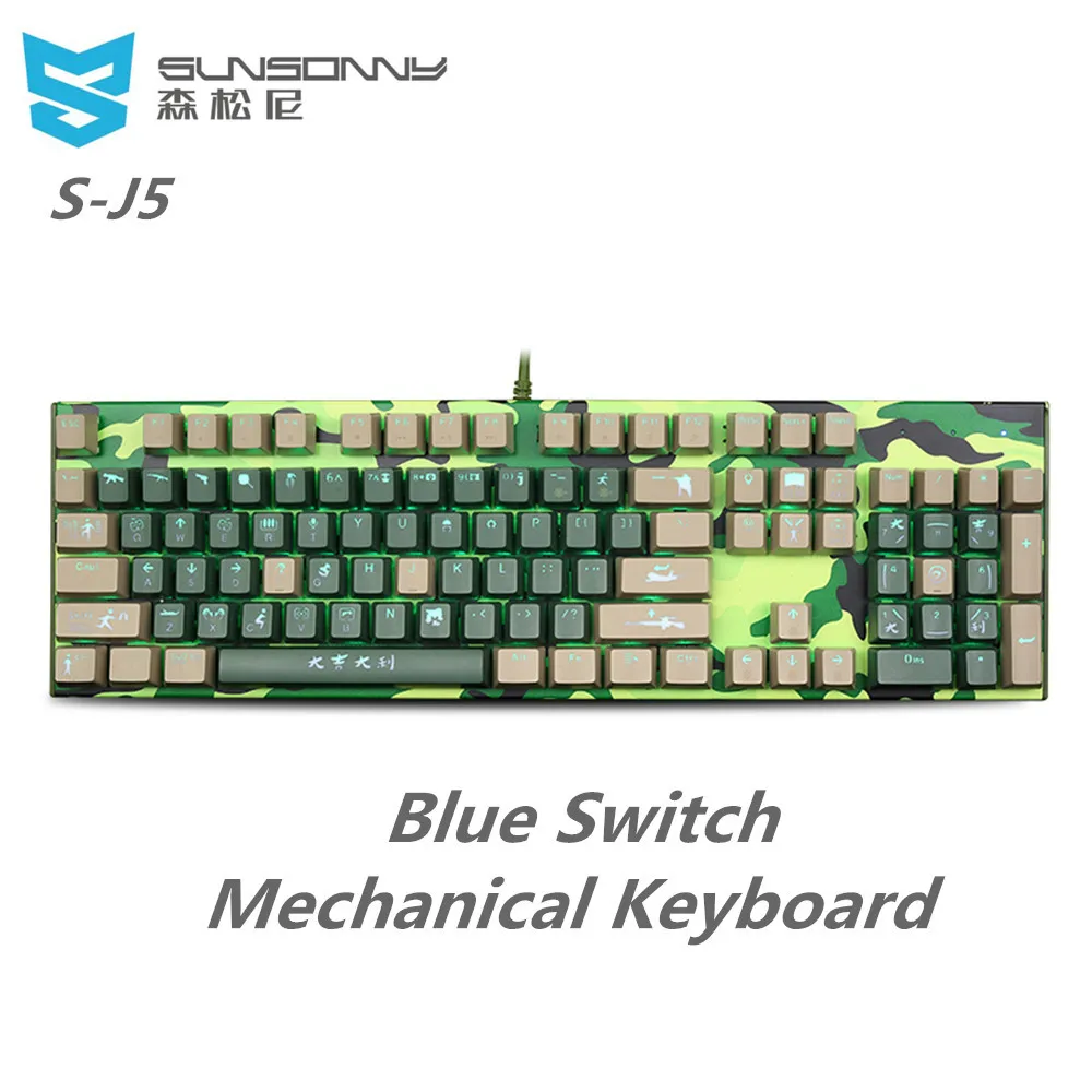 

SUNSONNY S - J5 Camouflage Wired Mechanical Gaming Keyboard Blue Switch LED Backlight 104 Keys Keyboard For PUBG Dota LOL