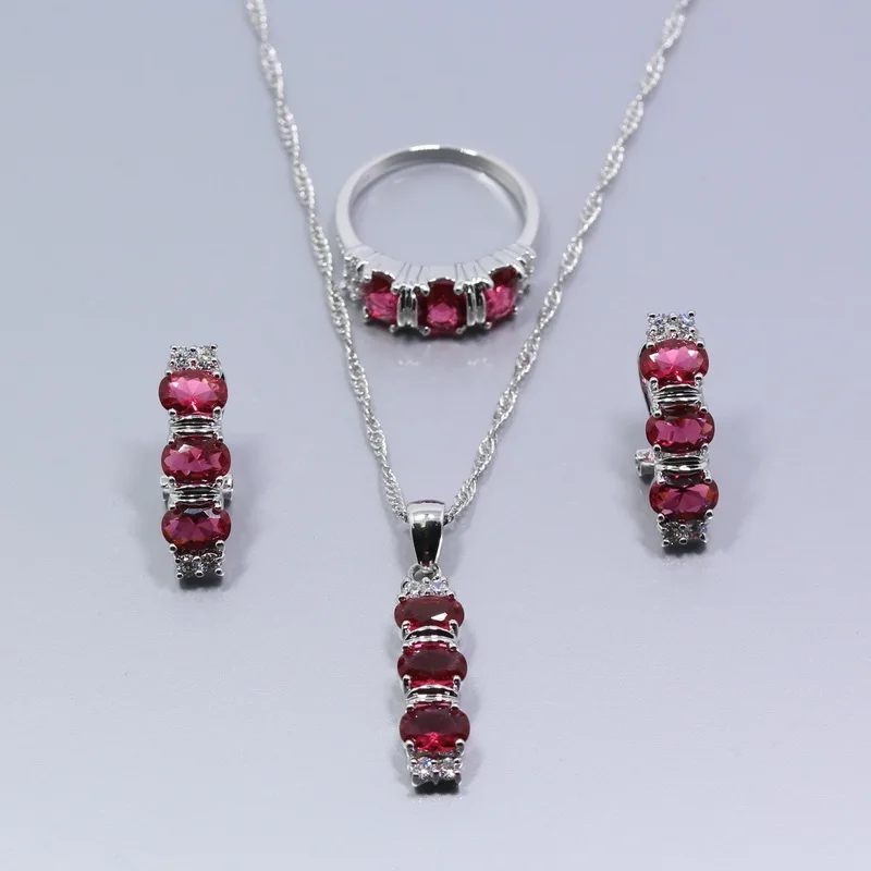 MANNY Charismatic 925 Silver Rose Red Crystal Wedding Jewelry Set For