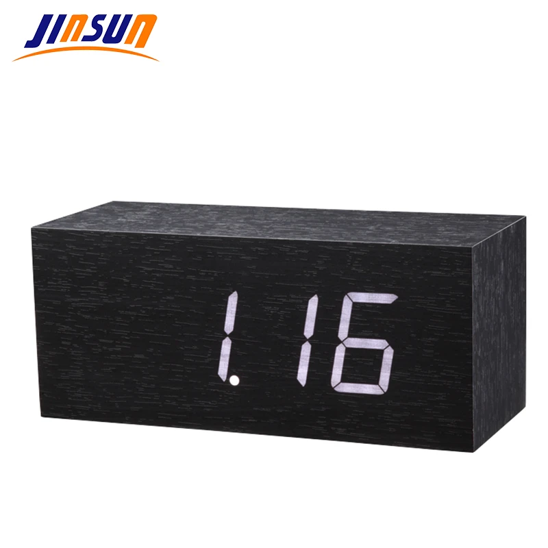 

JINSUN Modern Wooden Clock Led Digital Alarm Clock with Thermometer Voice Control Reloj Despertador Table Clock Wekker