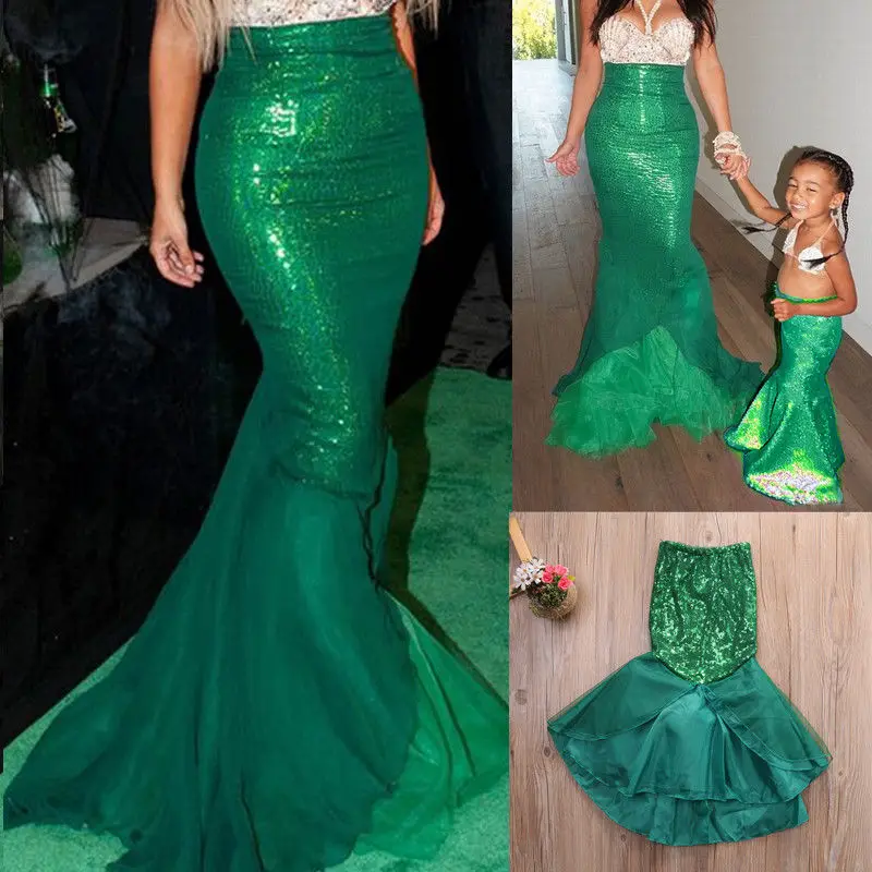 

Xmas Sexy Sequin Mermaid Tail Costume Long Maxi Dress Adult Womens Fancy