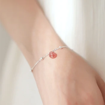 

Strawberry Crystal Ball Fresh Simple Gift 925 Sterling Silver Temperament Female Trendy Resizable Bracelets SBR021