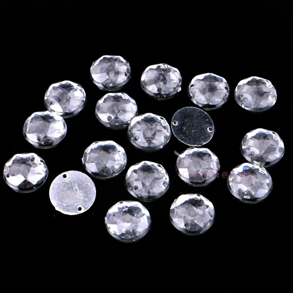 15mm Round Shape Acrylic Rhinestones Sew On Diamond Beads With Two Holes For Garment Stones