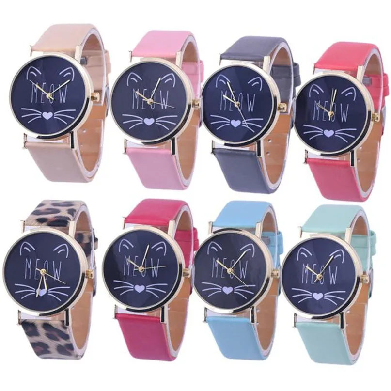

Cat Pattern Leather Band Analog Quartz Vogue Wrist Watch #4A20