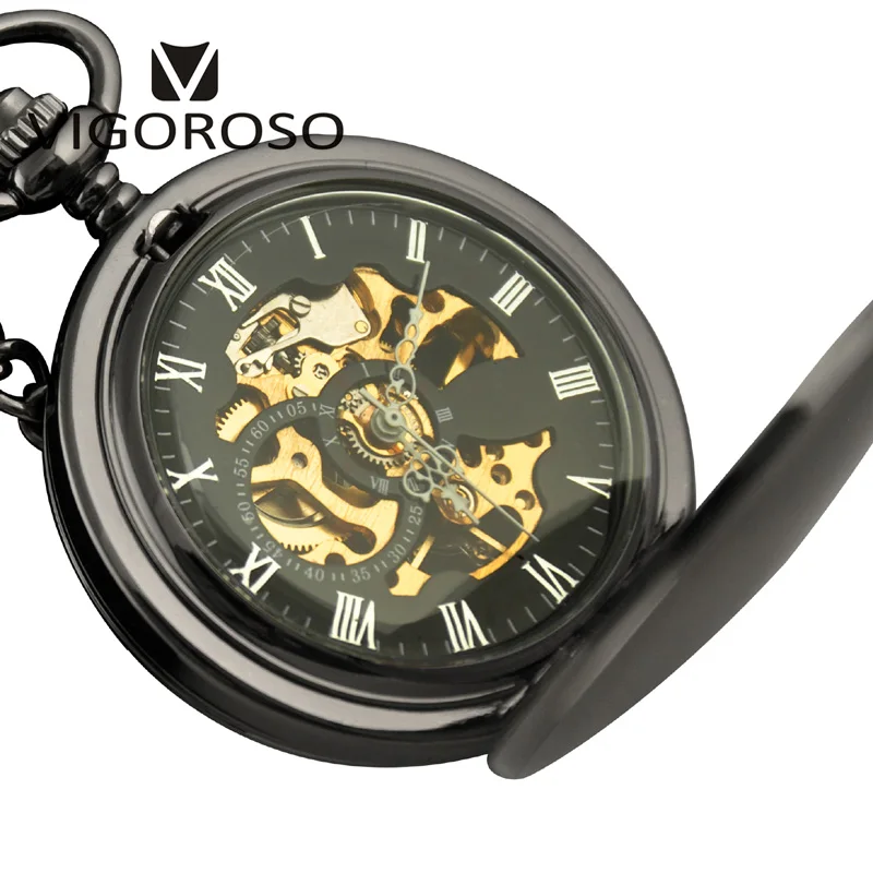 Alloy Vintage Anti Pocket Watch Steampunk Double Hunter Mechanical Skeleton Pocket Watch Chain Anniversary Gift