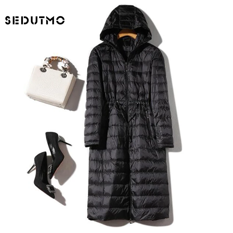 SEDUTMO, зимние длинные женские пуховики, ультра-светильник, пуховик с капюшоном, теплая тонкая осенняя куртка-пуховик, верхняя одежда ED499