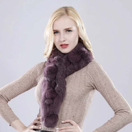 Натуральный вязаный меховой шарф с кроликом зимний женский теплый шарф с натуральным кроличьим мехом Россия Леди Мода натуральный мех кролика шарфы - Цвет: purple 2