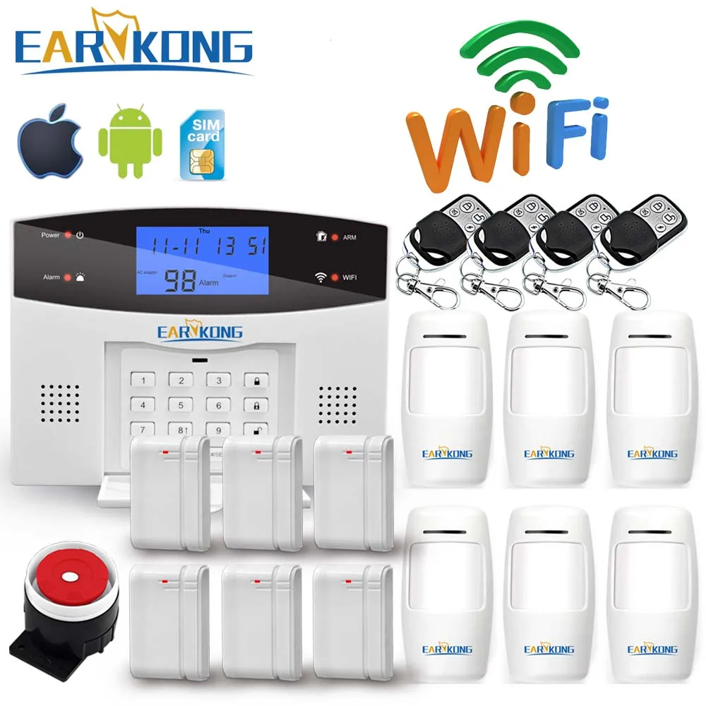 Sistema de Alarme sem Fio & com Fio Wifi Pstn Detectores Alarme Casa Inteligente Relé Saída App Inglês – Russo Espanhol França Italiano Gsm