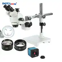 Lucky Zoom 3.5X-90X Simul-Focal Trinocular Microscope Boom Stand 14MP HDMI Camera Microscope For Soldering 144 LED Ring Light