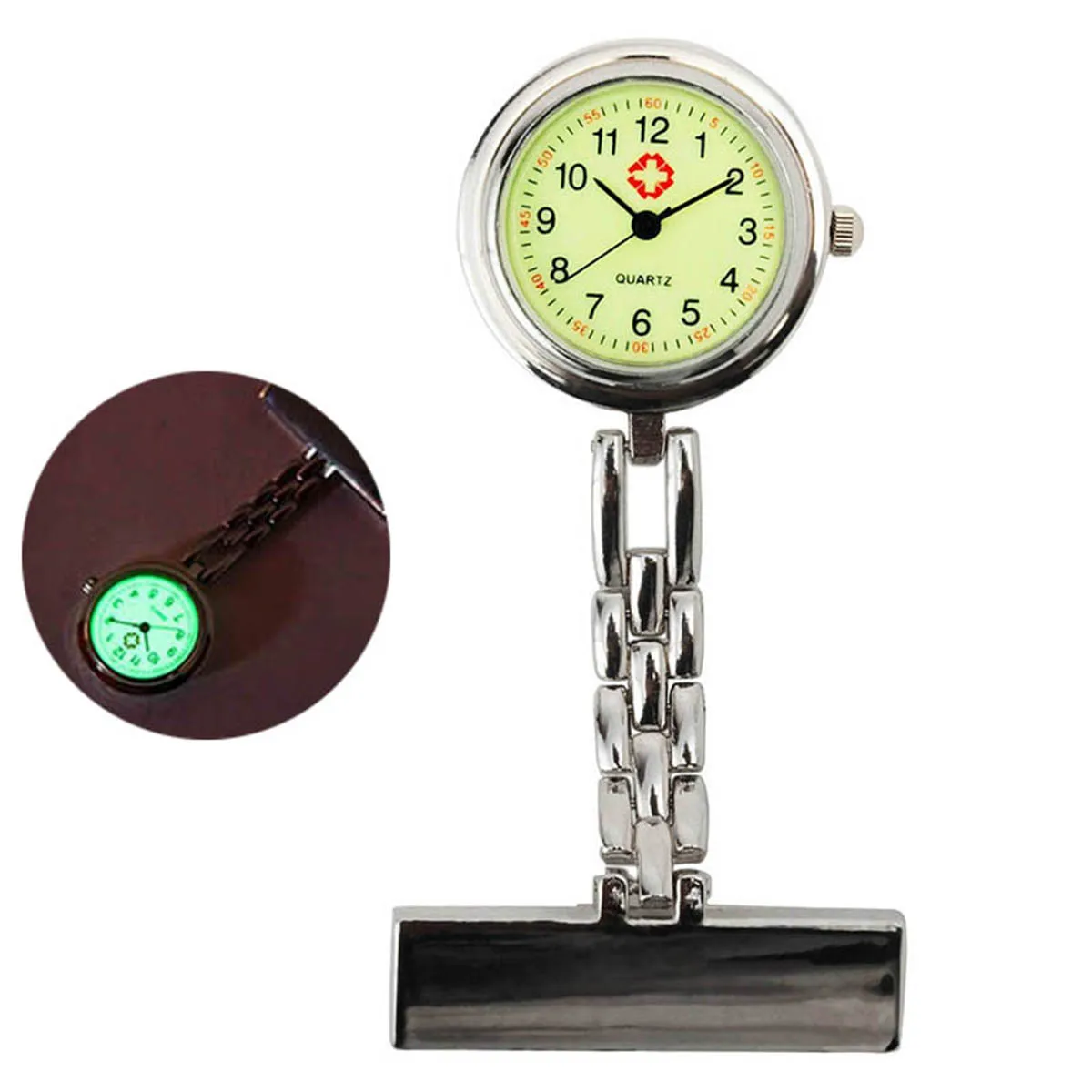 Shellhard 1pc Women Lady Luminous Nurse Watch Dial Quartz Alloy Waterproof Clip-on Brooch Nurse Pocket Watches Gifts