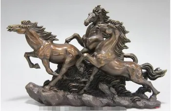 

YM 318 China folk Copper Bronze Feng Shui auspicious Gallop Run Three Horses Art Statue