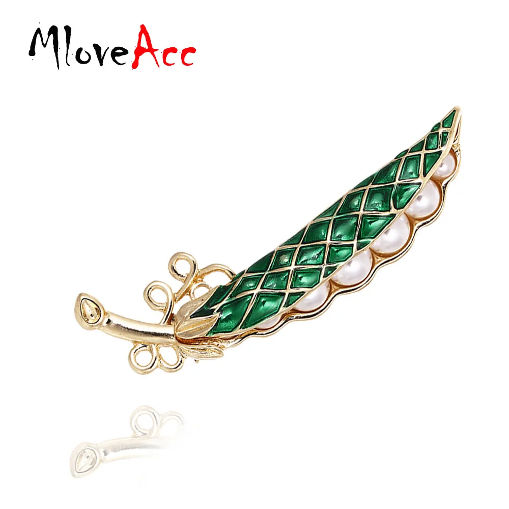 

MloveAcc Fashion Simulated Pearl Green Pea Pod Brooches for Women Gold-color Corsages Men Kids Sweater Suit Accessories Pins