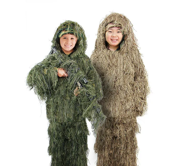 

Unisex Children Bionic 3D Camouflage Ghillie Suit Kids Jungle Desert Sniper Tactical Camo Suit Hunting Clothes