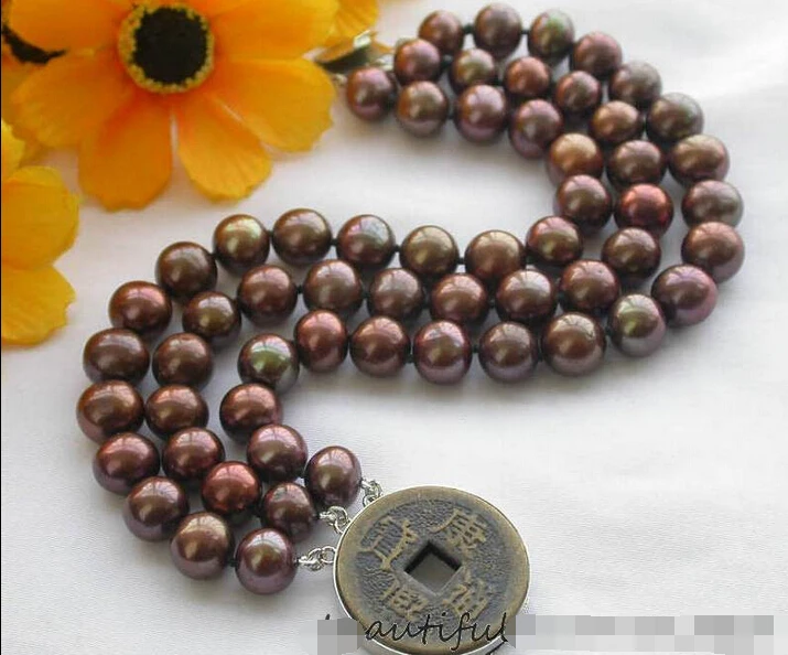 

z2929 NICE 3row 10mm coffee round freshwater pearl bracelet old co @^Noble style Natural Fine jewe SHIPPING 5.25