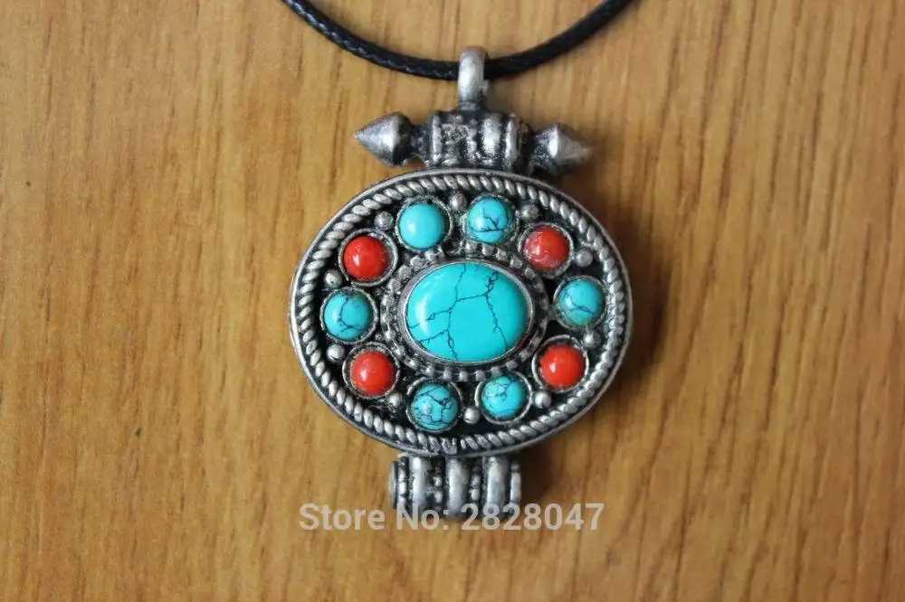 PN702 Handmade Nepal Jewelry Tibetan Silver Inlaid Coloful Mini Beads Prayer Box Gau Amulet Women Pendant | Украшения и