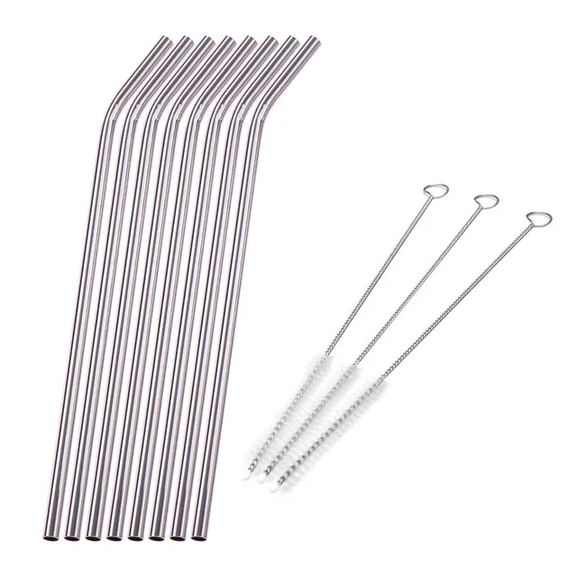 1/2/4/6/8Pcs/lot Reusable Drinking Metal Straw Stainless Steel Straw with 1/2/3 Cleaner Brush For Home Party Barware Accessories