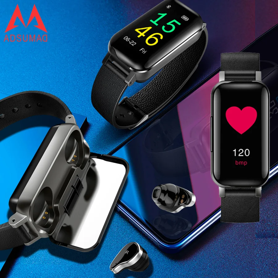 2019 Adsumad Смарт часы tT89 TWS наушники с двумя наушниками T89 Bluetooth 5 0 HR сердечный ритм